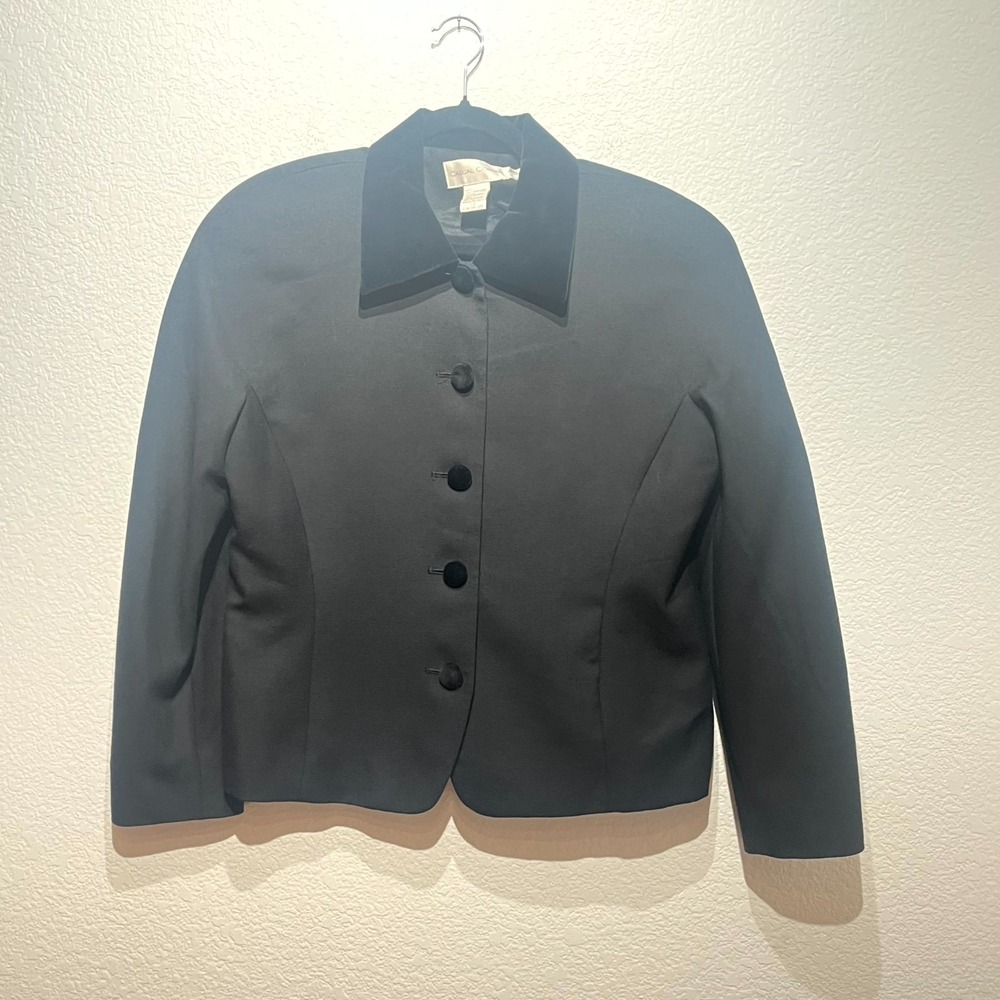 Vintage Casual Corner Blazer Jacket Womens 14 Black Wool‎ Lined Single Breasted